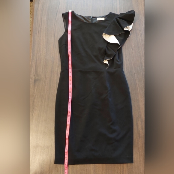 Calvin Klein Black and White Ruffle Sheath Dress Size 8 - Picture 2 of 6